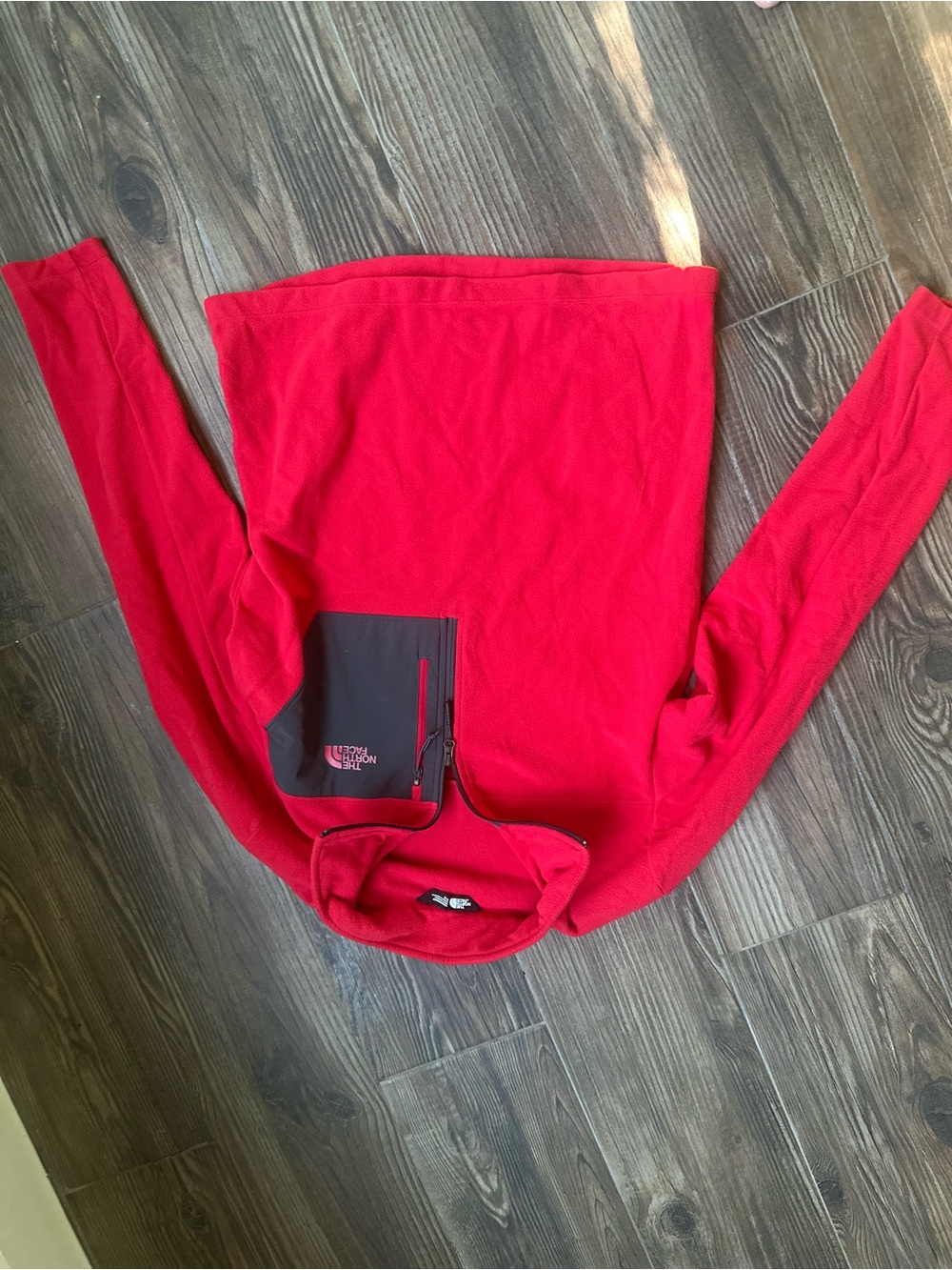 The North Face Red Fleece Quarter-Zip Pullover with Dark Trim - Picture 8 of 9